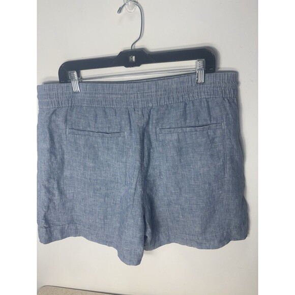 Athleta Womens Retreat Linen Shorts Sz 14 Chambray Blue  Zip Pockets Drawstring - Picture 8 of 11